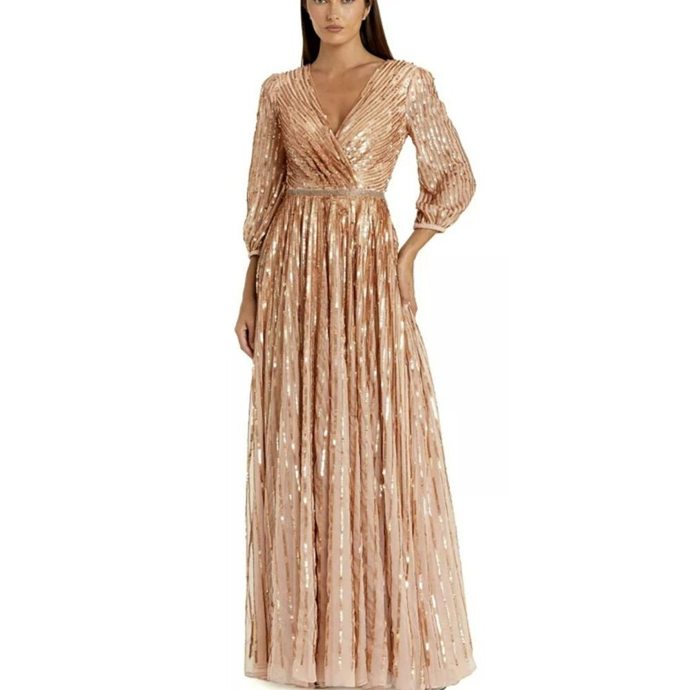 Mac Duggal Sequin Apricot Ball Gown Formal Maxi Dress Size 12 NWT